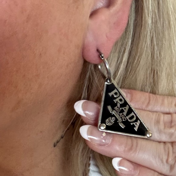 Prada Black and Silver Logo Earrings - Picture 1 of 6
